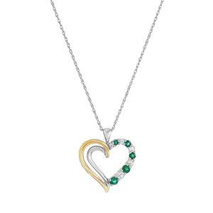 Emerald & White Topaz Open Heart Sterling Silver